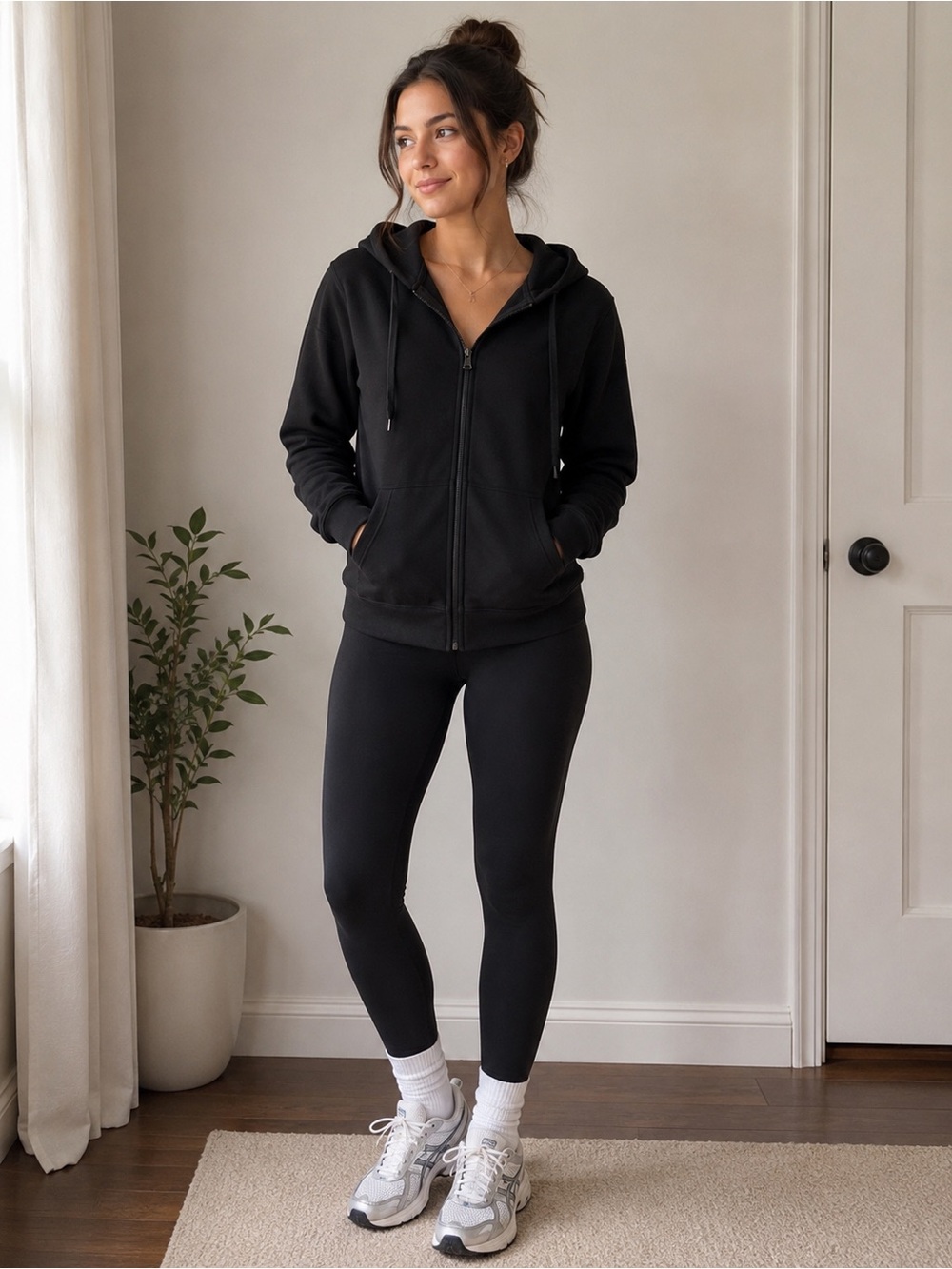 Uniqlo Black Zip-Up Hoodie with Hood and Pockets